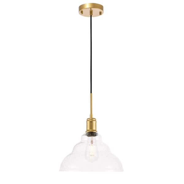 Unbranded Timeless Home Garza 1-Light Pendant in Brass with 11 in. W x 6.75 in. H Clear Seeded Glass