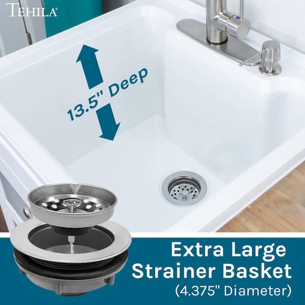 TEHILA 18 Gallon Thermoplastic Drop-in Laundry Sink with Cabinet, Faucet & Soap Dispenser