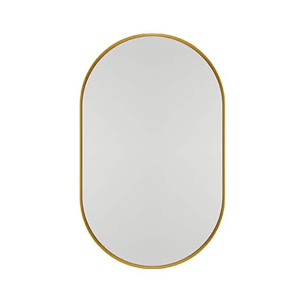 20 in. W x 34 in. H Oval Gold Metal Surface Mount Medicine Cabinet with Mirror, with Adjustable Shelves