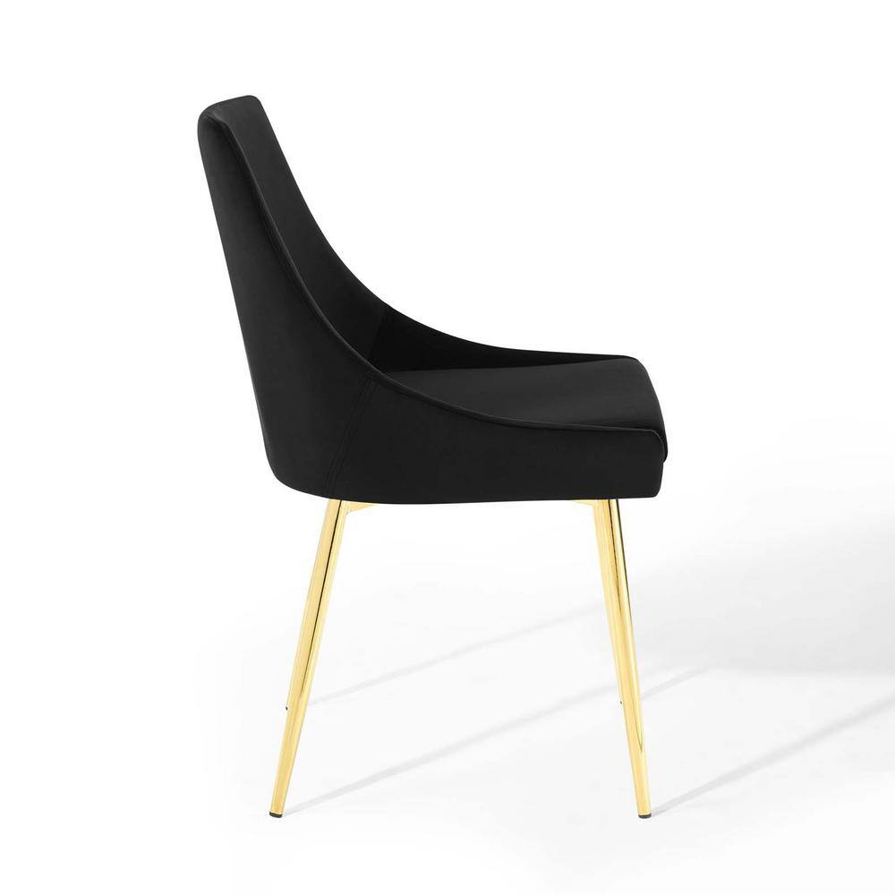 Gold Black Velvet Upholstered Side Chair with Metal Legs