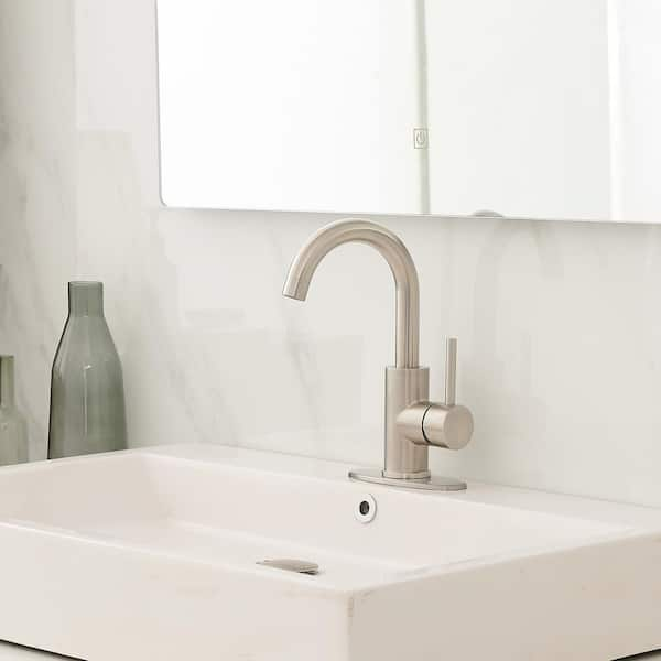 Single Hole Single-Handle Bar Faucet With Swivel Spout in Stainless Steel