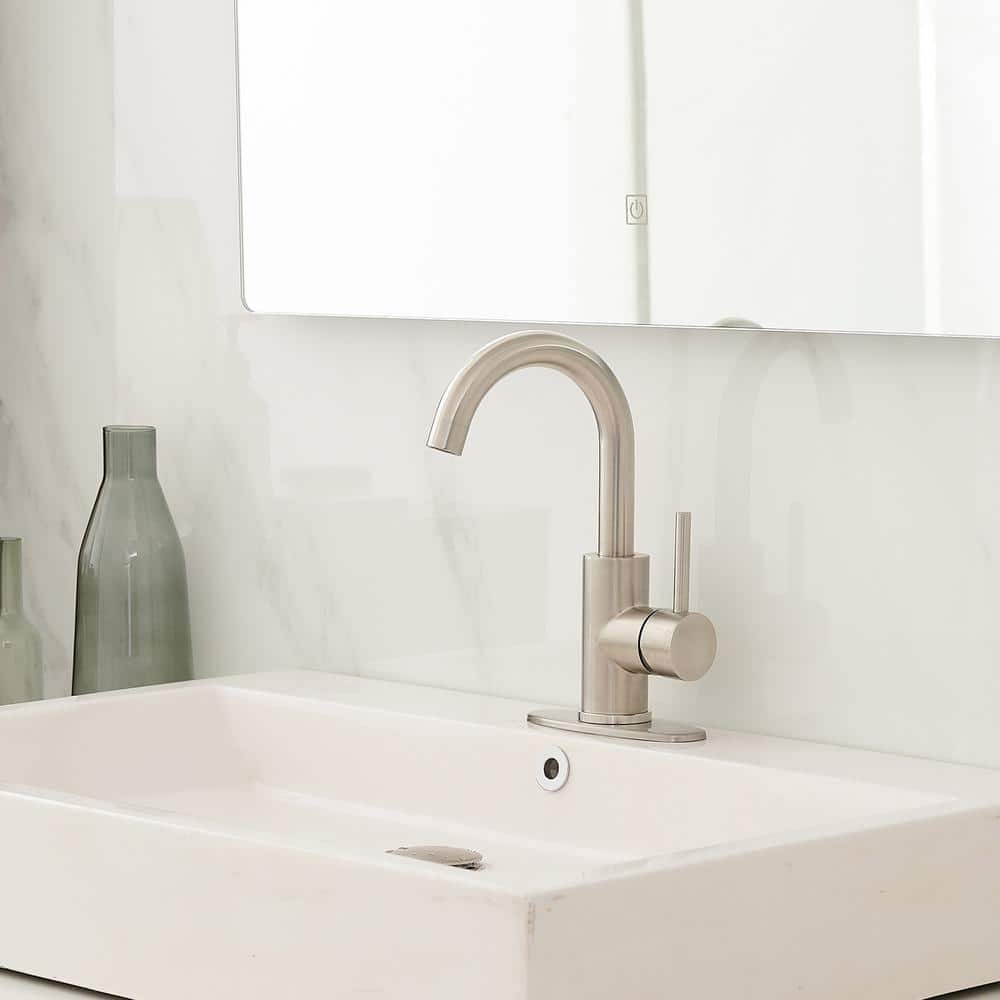 Stainless Steel Single-Handle High Arc Bathroom Faucet