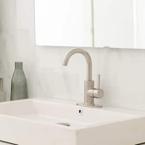 Single Hole Single-Handle High Arc Bathroom Faucet With Swivel Spout in Stainless Steel