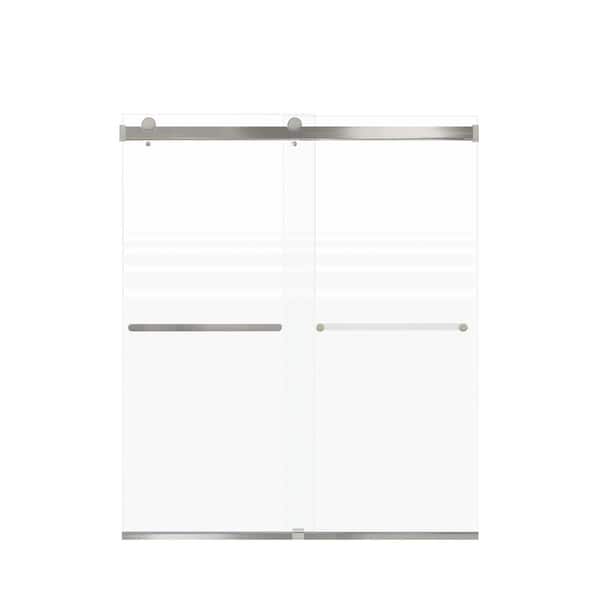 Transolid Brianna 60 in. W x 70 in. H Sliding Frameless Shower Door in Brushed Stainless Finish with Frosted Glass