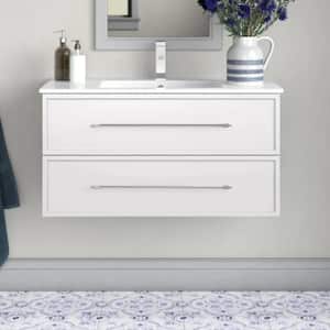 Milano 36 in. x 20 in. H x 18 in. H Single Sink Wall Mounted Bathroom Vanity Cabinet in White with Acrylic Top in White
