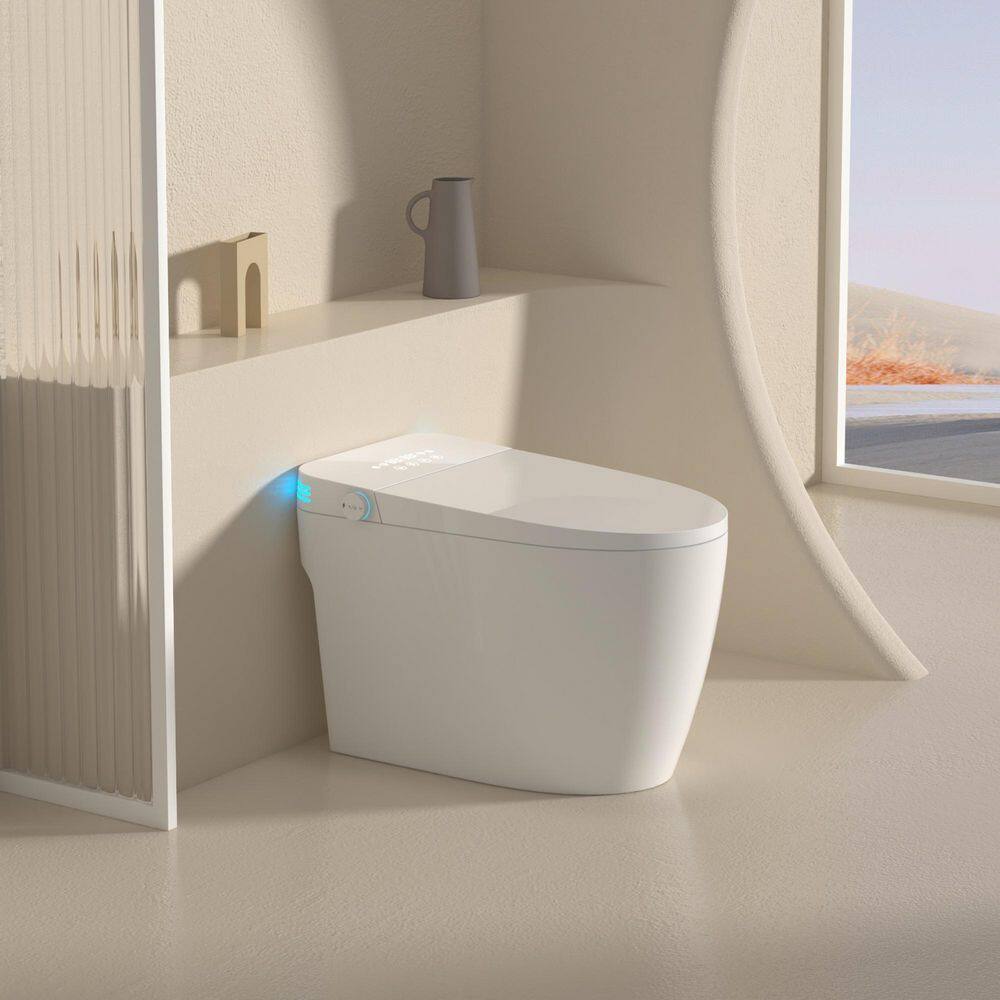 Tankless Elongated Smart Bidet Toilet 1.28GPF w/Voice Control Automatic Flu