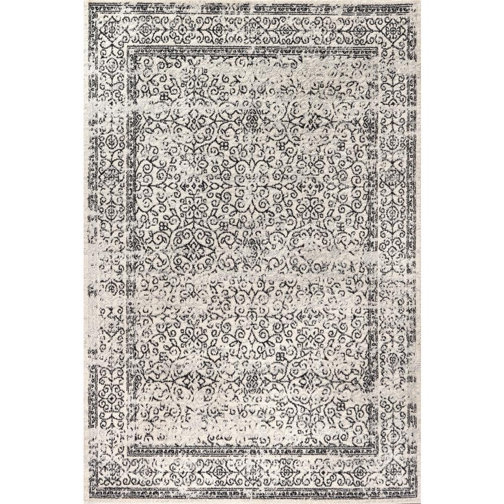 Black and White Filigree 4' x 6' Synthetic Area Rug
