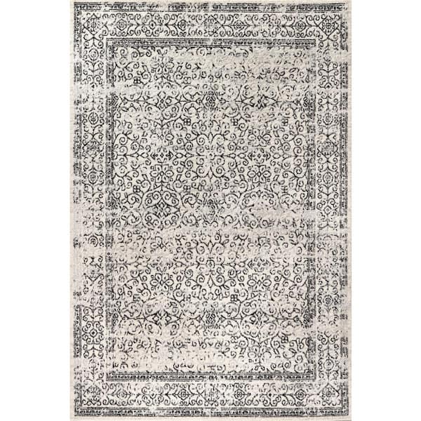 JONATHAN Y Ferro Filigree Charcoal Black and White Gray/Black 8 ft. x 10 ft. Area Rug