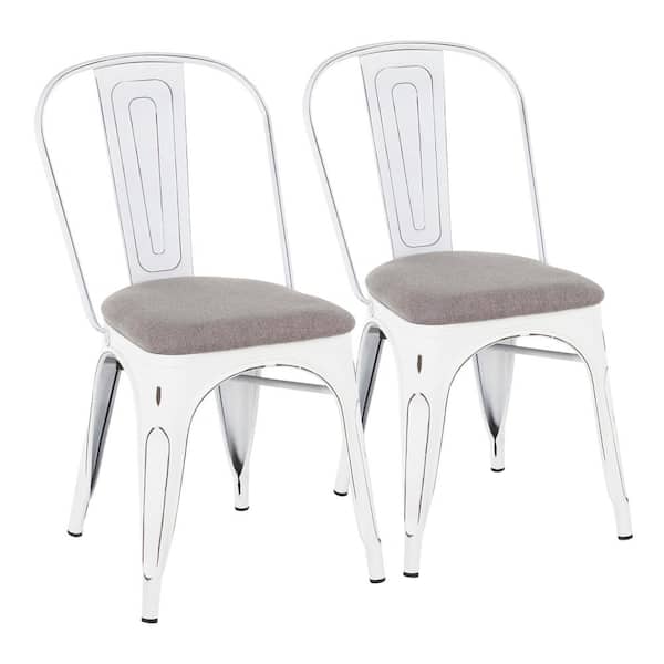 Lumisource Oregon Light Grey and Vintage White Upholstered Dining Chair (Set of 2)