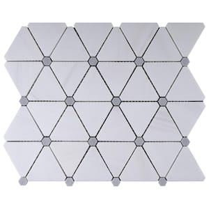 Natural White and Gray 12.01 in. x 11.74 in. Geometric Polished Marble Mosaic Tile (9.8 sq. ft./Case)