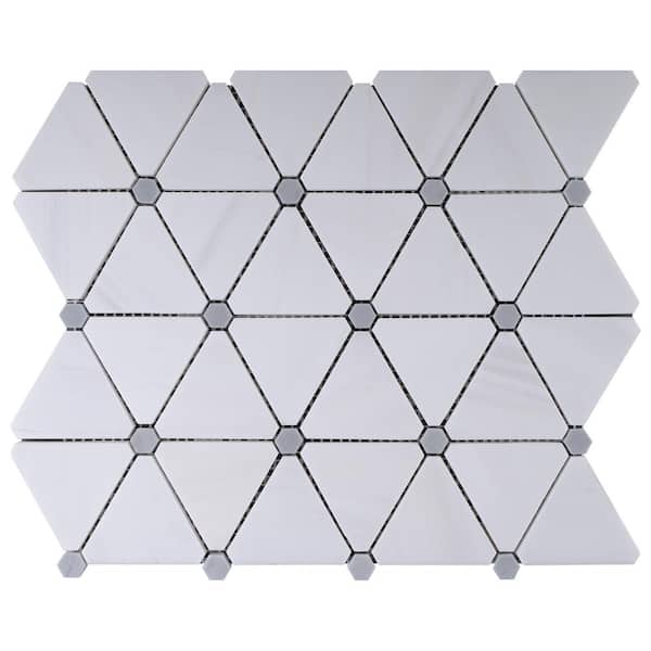 MOLOVO Natural White and Gray 12.01 in. x 11.74 Geometric Polished Marble Mosaic Tile Sample