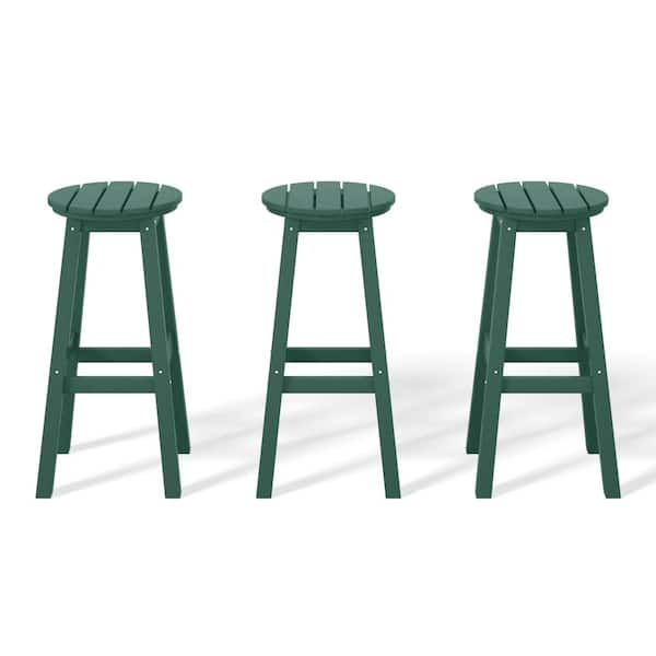 WESTIN OUTDOOR Laguna 29 in. HDPE Plastic All Weather Backless Round Seat Bar Height Outdoor Bar Stool in Dark Green (Set of 3)