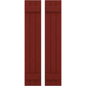 10-1/2 in. W x 33 in. H Americraft 3-Board Exterior Real Wood Joined Board and Batten Shutters in Pepper Red