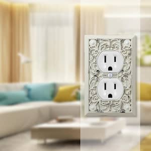 Filigree White 1-Gang Duplex Outlet Metal Wall Plate (4-Pack)