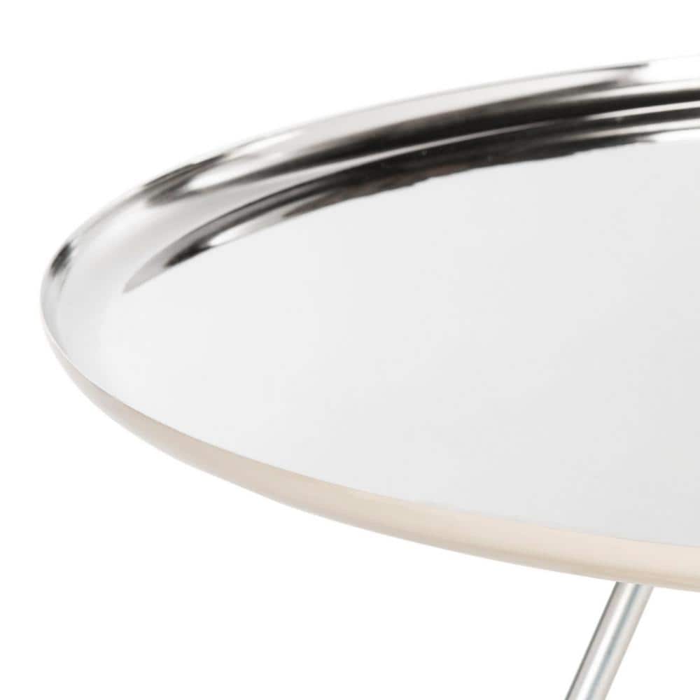 Round Silver Metal Coffee Table with Gold Cap Legs