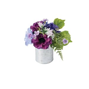 8 in. Purple Artificial Potted Anemone & Hydrangea