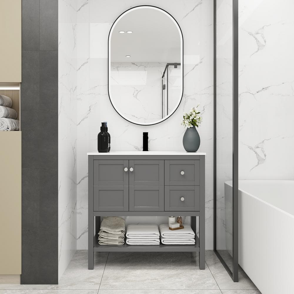 36 in. W x 18 in. D x 35 in. H Freestanding Single Sink Bath Vanity in Rock