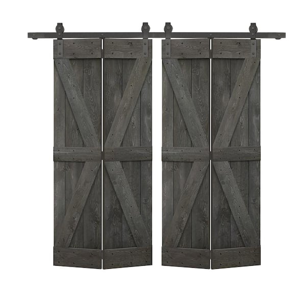 CALHOME 48 in. x 84 in. British K Pre-Assembled Solid Core Carbon Gray Wood Double Bi-Fold Doors with Sliding Hardware Kit