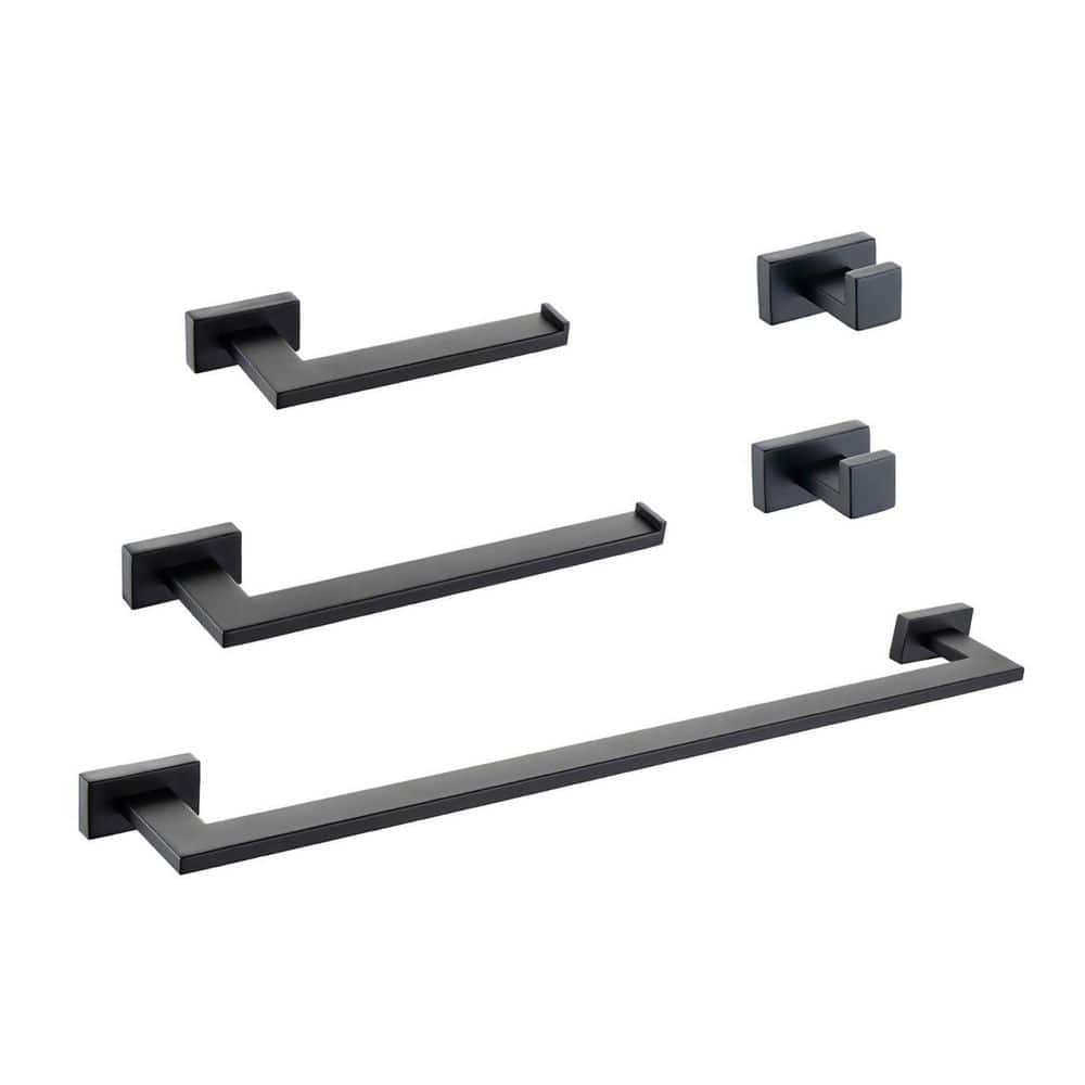 Minimalist style Stainless steel 5 Piece Bath Hardware Set with Towel Bar, Toilet Paper Holder and Hooks in Black price history on PriceWatchPro