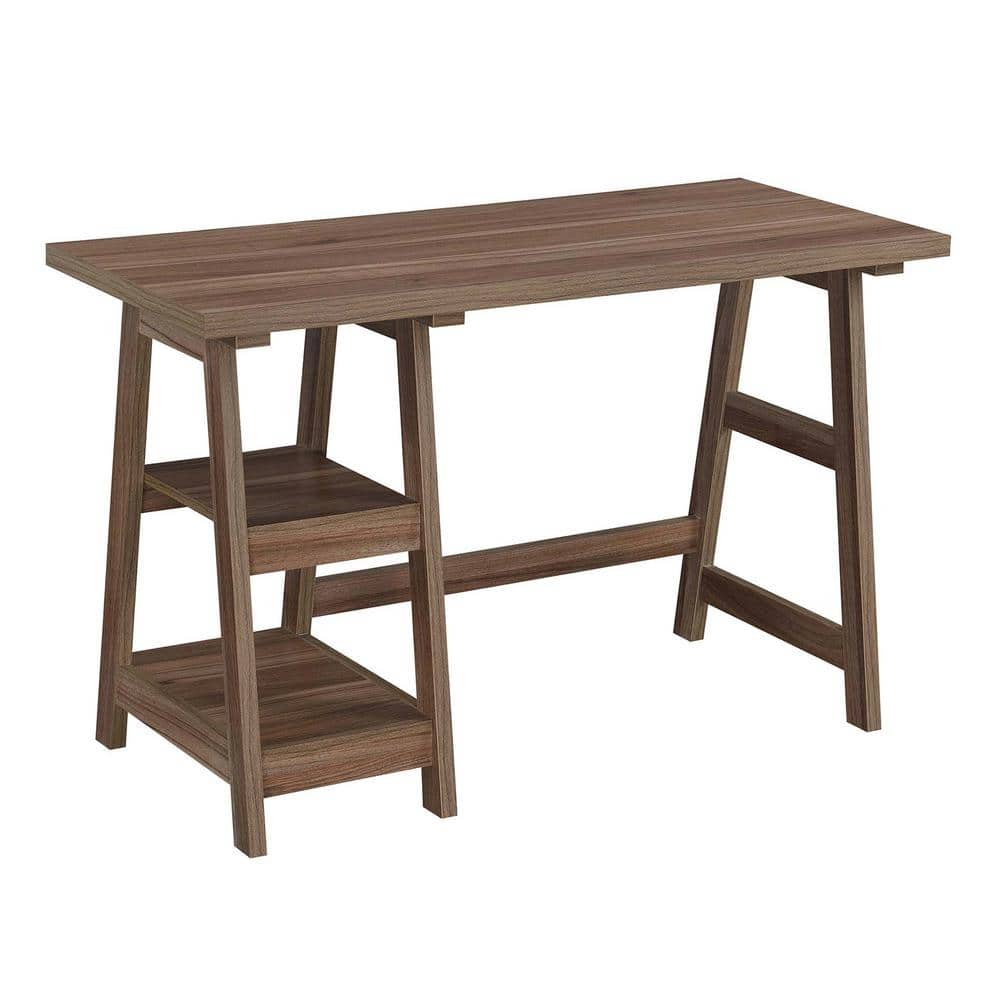 Cappuccino Wood Trestle Desk with Shelves, 47"