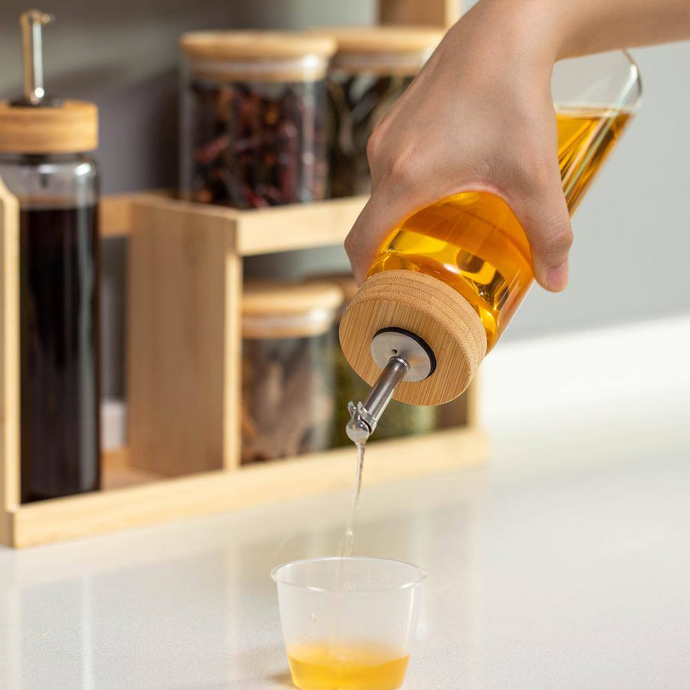 3-Tier Bamboo Spice Rack with Airtight Jars and Dispensers