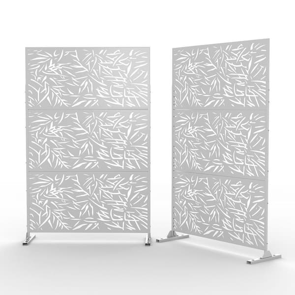 6 5 Ft H X 4 Ft W Patio Laser Cut Metal Privacy Screen In White 3 Panels Sw Pm Wh 06 The Home Depot