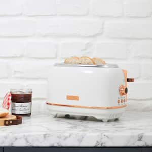 Heritage 900-Watt 2-Slice Wide Slot Ivory and Copper Retro Toaster with Removable Crumb Tray and Adjustable Settings