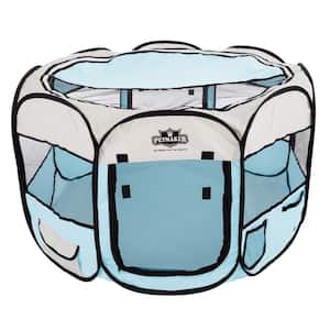 Portable 38 in. Pop Up Pet Play Pen with Carrying Bag in Blue