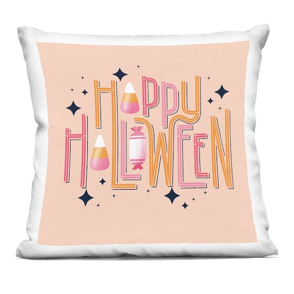 Stupell Industries Happy Halloween with Candy Orange Abstract Polyester 18 in. X 18 in. Throw Pillow