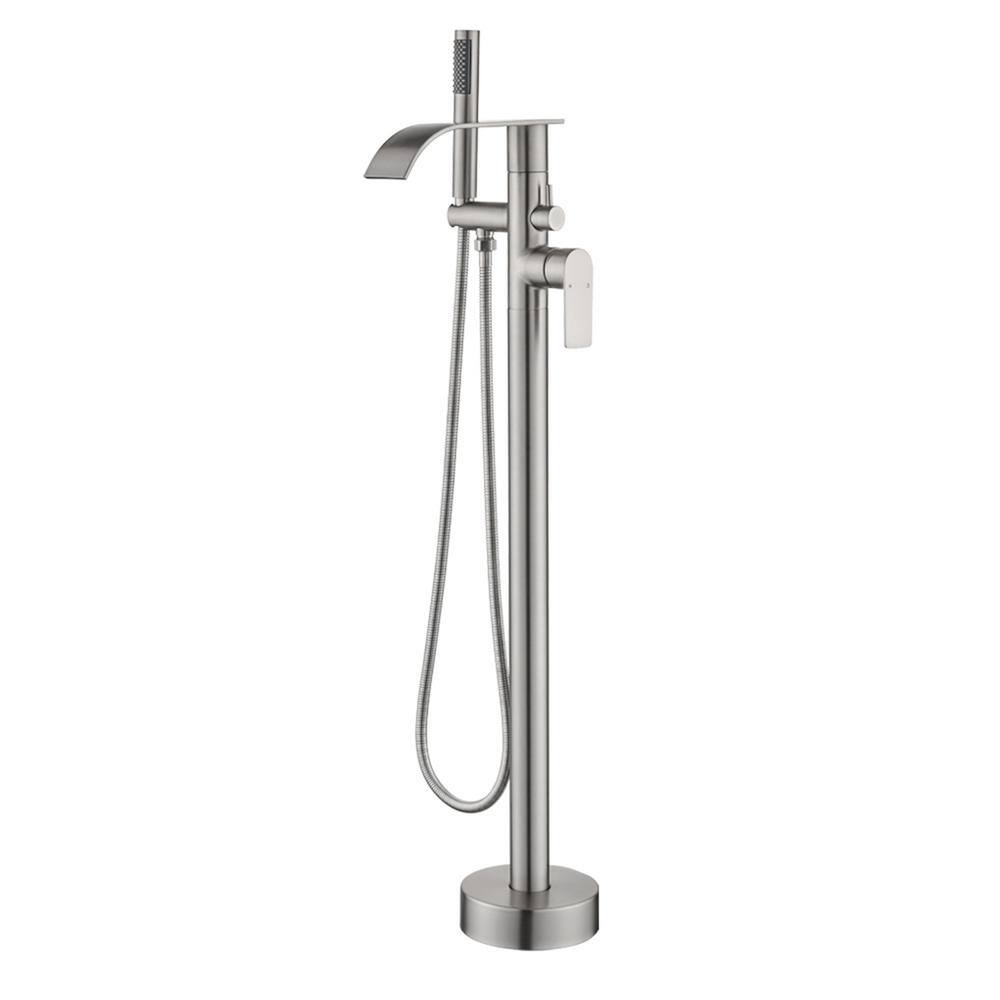 1-Handle Freestanding Floor Mount Tub Faucet Bathtub Filler with Hand Showe