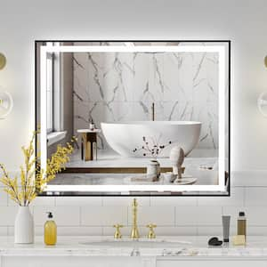 40 in. W x 32 in. H Rectangular Framed LED Anti-Fog Wall Bathroom Vanity Mirror, Backlit, and Front Light