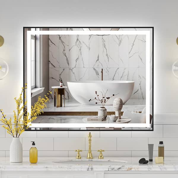 40 in. W x 32 in. H Rectangular Framed LED Anti-Fog Wall Bathroom Vanity Mirror, Backlit, and Front Light