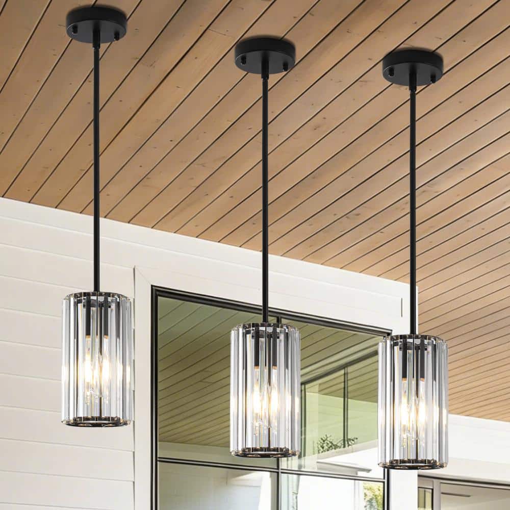 3-Pack 5.16 in. 1-Light Matte Black Modern Pendant Light with Clear Crystal Glass Shade price history on PriceWatchPro