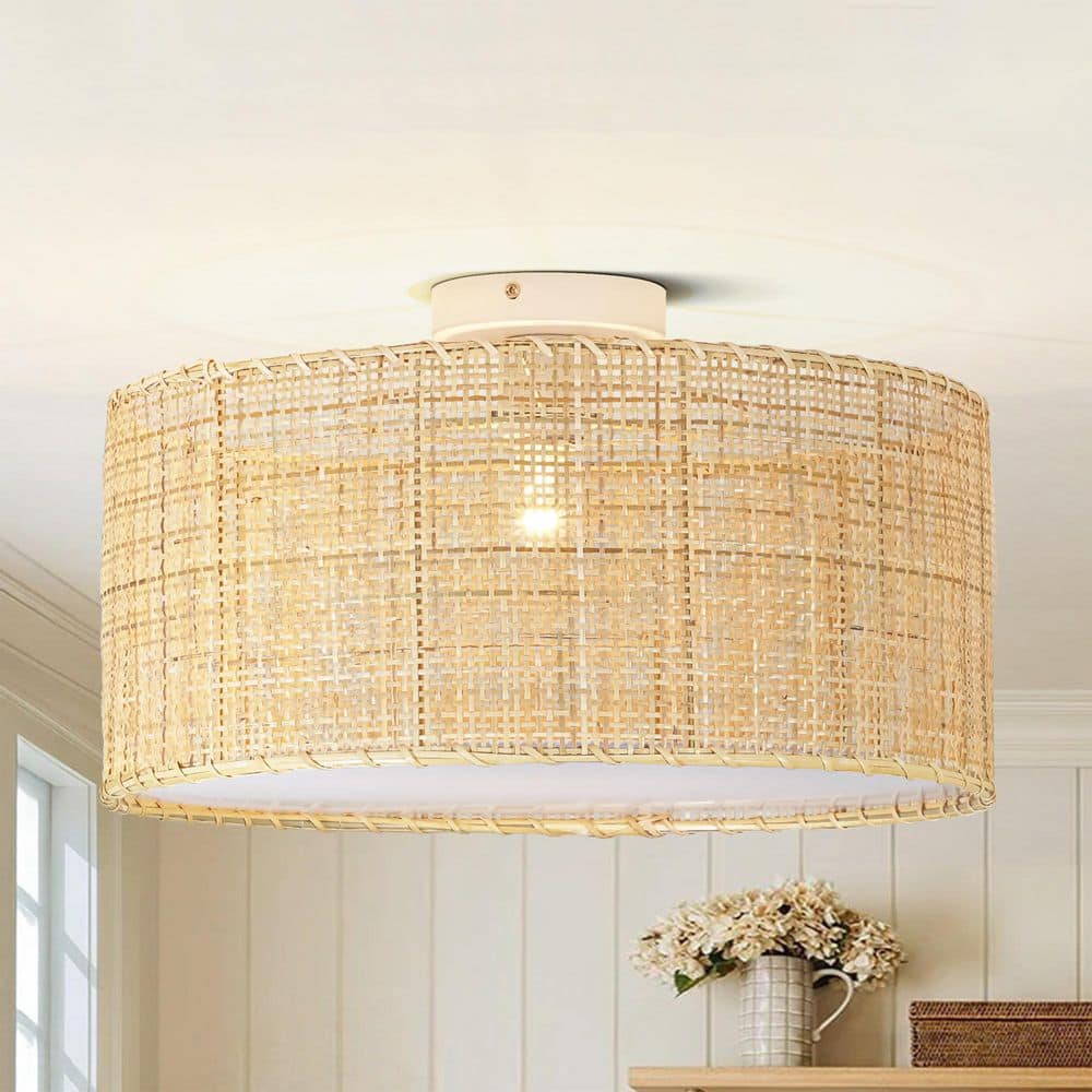 Rennnsan Zevrya 17.7 in. 1-Light White with Brown Shade Farmhouse