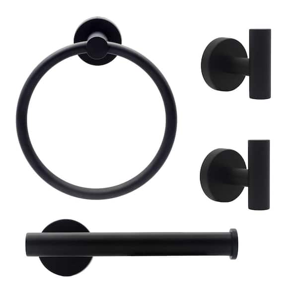 BRANO 4-Piece Bath Hardware Set with Towel Ring Toilet Paper Holder and Towel Hook in Matte Black
