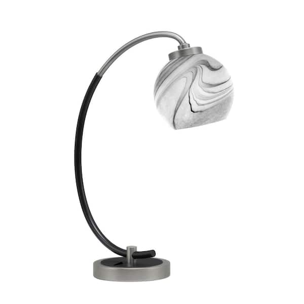 Unbranded Delgado 18.25 in. Graphite and Matte Black Desk Lamp, Piano Desk Lamp, with Onyx Swirl Glass Shade