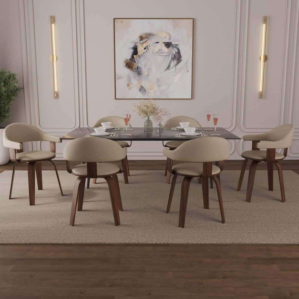 LeisureMod Brivo Leather Dining Chair with Wooden Legs – Open-Back