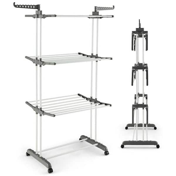 Gray 4-Tier 67 in. H x 50 in. W x 20.5 in. D Metal and Plastic Free Standing Drying Rack