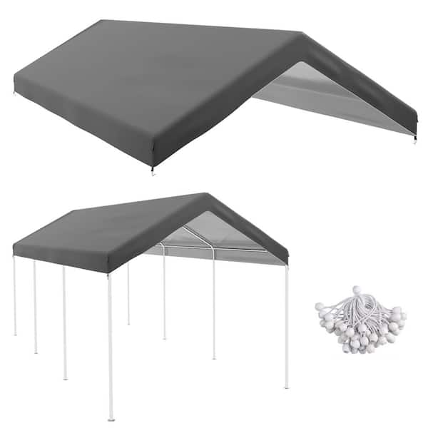 Otryad Portable Carport Replacement Top with Ball Bungee Cords, 10 ft. x 20 ft. Waterproof Garage Canopy Cover, Dark Gray