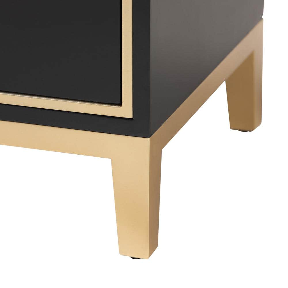 Donald Black and Gold Wood Metal 2-Drawer End Table