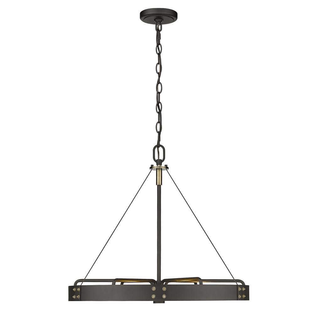Aged Brass and Black 6-Light Wagon Wheel Pendant