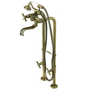 Essex 3-Handle Claw Foot Freestanding Tub Faucet with Supply Line Package in Antique Brass