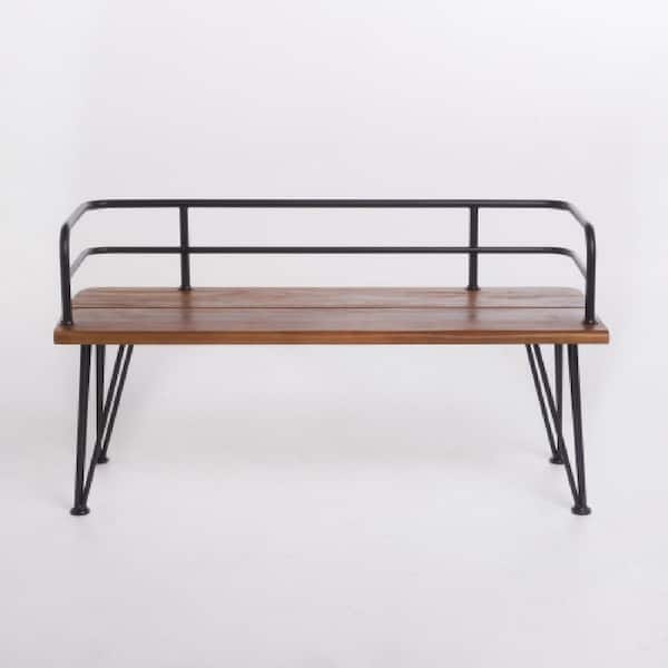 Oyezvary 48 in. Teak Wood Outdoor Bench, Classic Industrial Acacia Wooden Bench with Metal Frame for Patio & Basckyard