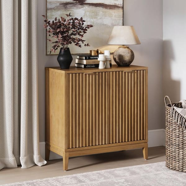 Nathan James Jasper Light Brown MDF 31 in. Kitchen Sideboard or Living Room Storage Cabinet with Fluted Doors and Solid Wood Legs
