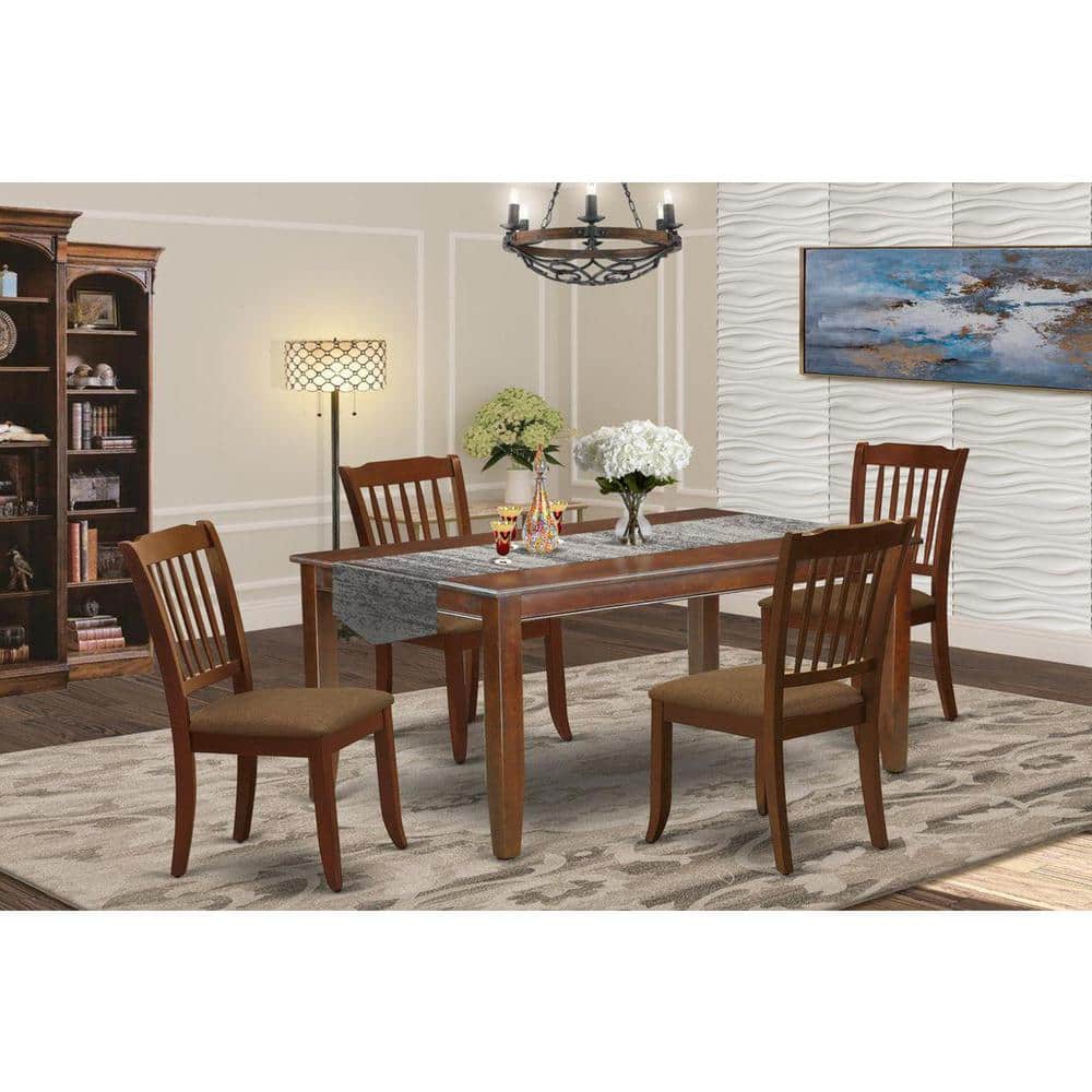 5-Piece Mahogany Finish Solid Wood Top - Rectangular Dining Room Set - Seats 4