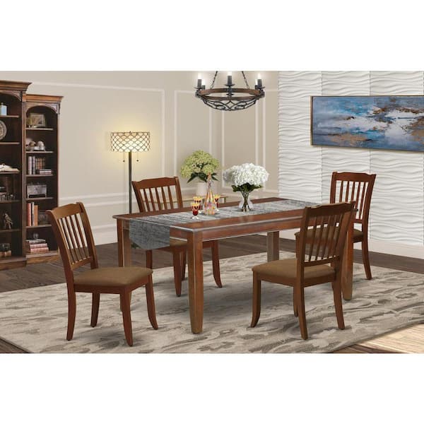 East West Furniture 5-Piece Mahogany Finish Solid Wood Top - Rectangular Dining Room Set - Seats 4