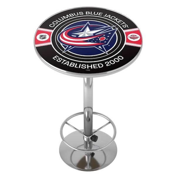 Unbranded Columbus Blue Jackets Patch 27 in. Chrome Round Table Top with Adjustable Foot Rest