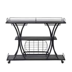 3 -Tier Gray Industrial Kitchen Serving Cart for with Wheels Storage Shelves