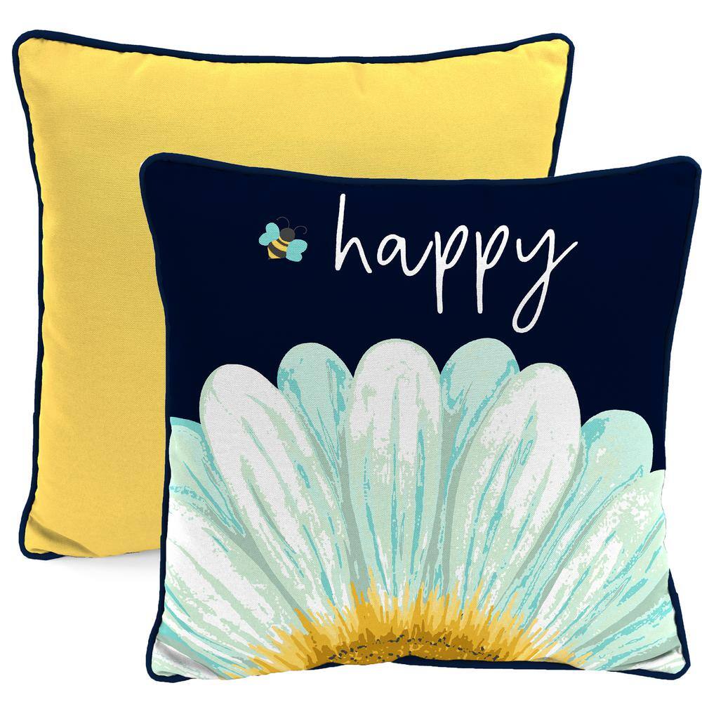 16 in. L x 16 in. W x 4 in. T Reversible Outdoor Throw Pillow in Bee Happy Daisy and Yellow Solid price history on PriceWatchPro