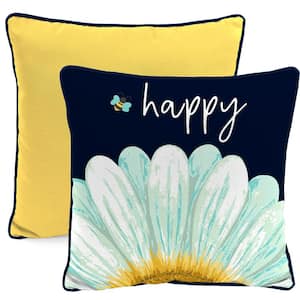 16 in. L x 16 in. W x 4 in. T Reversible Outdoor Throw Pillow in Bee Happy Daisy and Yellow Solid